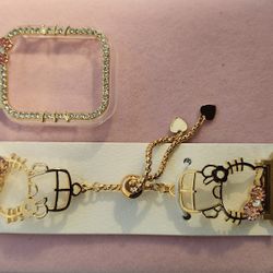 Brand New Hello Kitty  Gold Bling Apple Watch Case and Straps