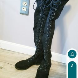 Brand New Never Been Worn Over The Knee Lace-up Flat Bottom Boots