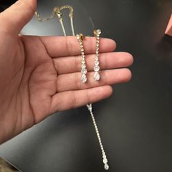 Rhinestone Y Drop Necklace Set 