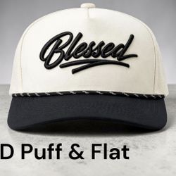 Blessed Script Embroidery Design | 3D Puff & Flat Hat 