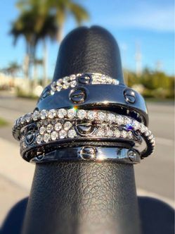Shay Jewelry 14k White Gold 1.6CTW Natural Diamond Pave Love Style Multi Band Ring Sz 7.5