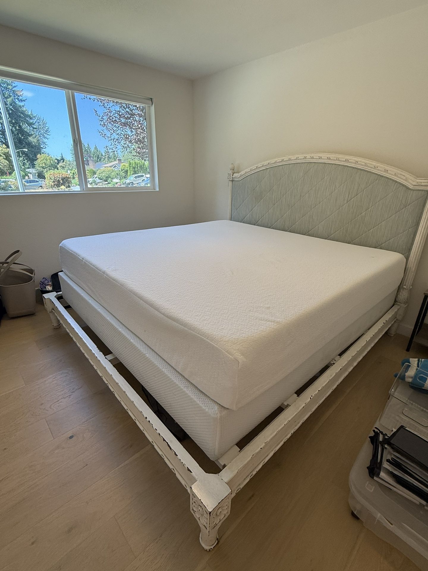 Wood/Fabric King Bed frame  With Boxspring (no Mattress)