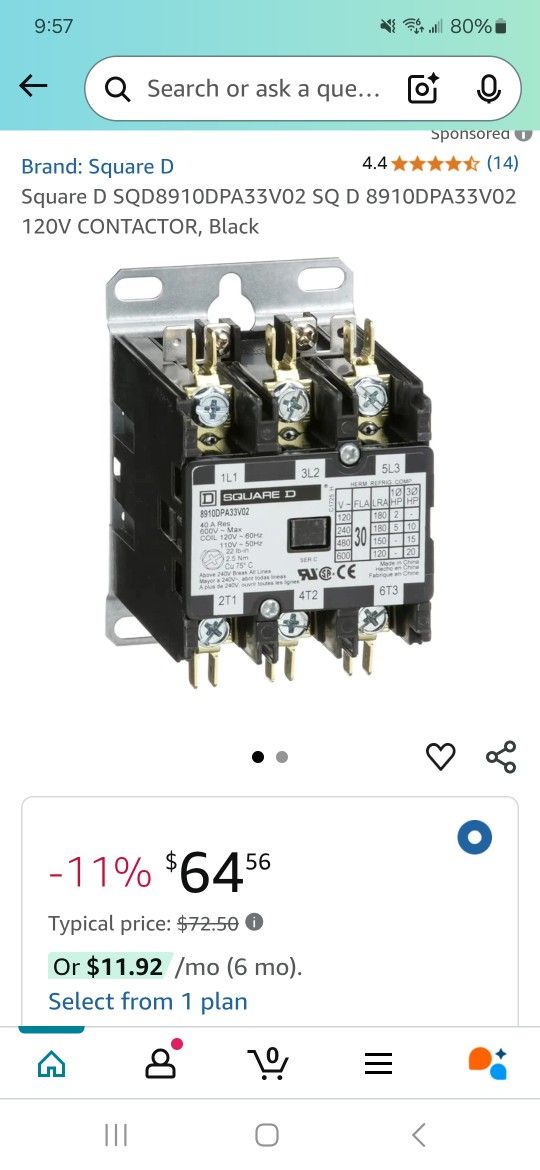 120 V Square D Contactor