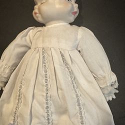 Antique Three Face Porcelain Baby Doll W/ Lace Gown 17” 