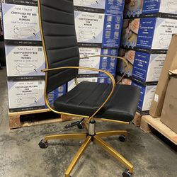 Black High Back Gold Frame Office Chair-Height Aadjustable and Swivel