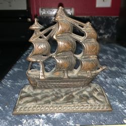 (1) US Navy Constitution Old Ironsides Antique Ship Bookend Door Stop Cast Iron Bronze
