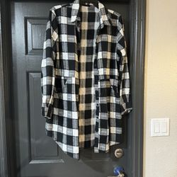 Black &White Super Long Plaid Shirt