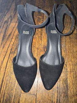 Eileen Fisher Just Suede Ankle-Strap Pump Black Shoes Size 9.5Low Heel
