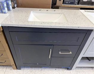 Home Decorators Collection Clady 37 in. Single Sink Deep Blue Bath Vanity with Silver Ash Cultured M