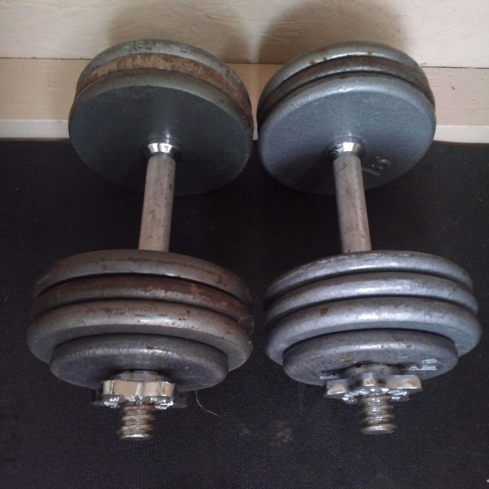 Weights / adjustable dumbbells each up 35lb. $50 firm.