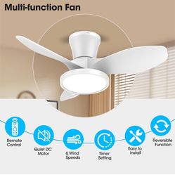 ocioc Quiet Ceiling Fan with LED Light DC Motor 32 Inch 
