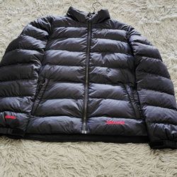 Size Large Men's Marmot 650 Fill Full Zip Puffer Jacket Black/Red.