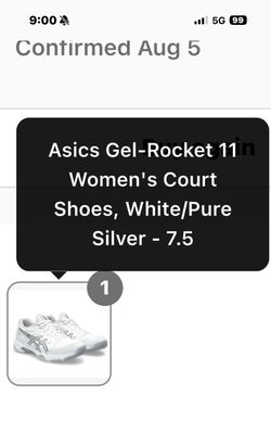 NEW Asics Gel-Rocket 11 Women's Court Shoes, White/Pure Silver