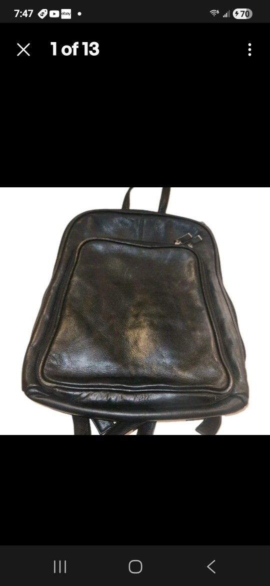 Osgoode Backpack  Leather Black  Soft Compartmens Id Slot Double Handels Triangle