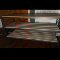 3-Level Shoe Rack – Beige & Gray Wood with Black Metal Frame 