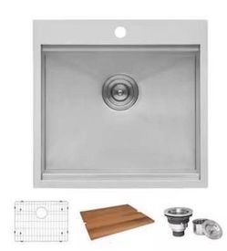 New Ruvati 21-in x 20-in 1 -Basin Stainless Steel Drop-in Laundry sink with Drain