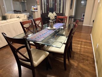 Glass Top Dining Table with 6 Chairs