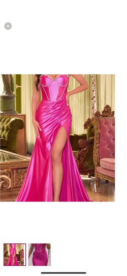 hot pink strapless gown 