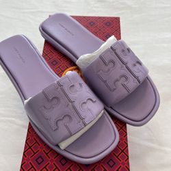 NEW! TORY BURCH SIZE 9 Double T Sport Slide LAVENDER