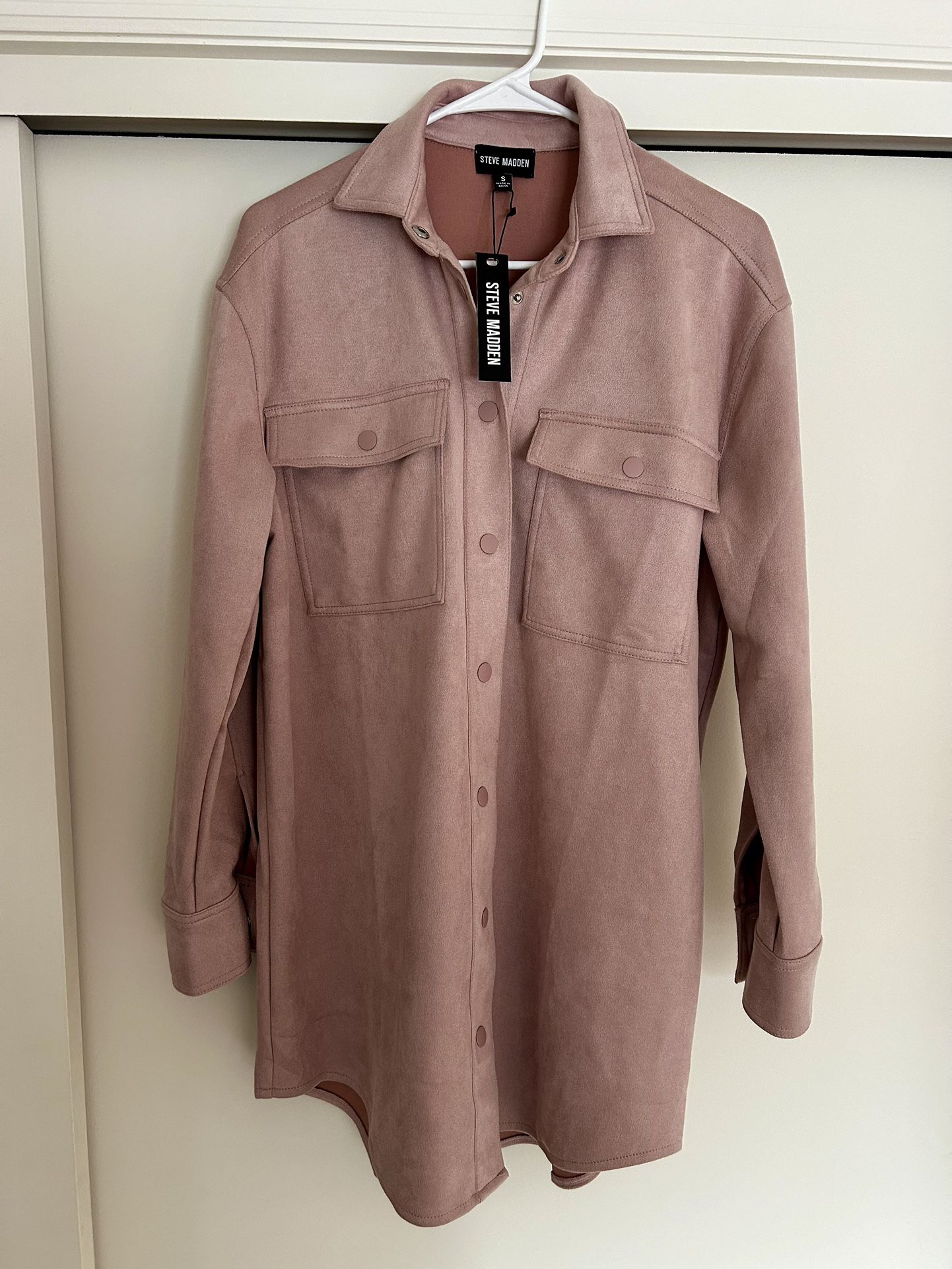 Steve Madden Women Suede Long Button Up Front Pockets Shirtdress /Jacket Sz S $99