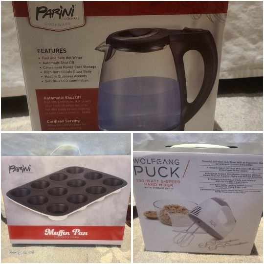 Kitchen- 1.7l Electric Kettle, Stoneware Muffin Pan, 250w 5speed Hand Mixer - GIFT