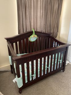 Solid Wood Dark Brown Crib to Bed