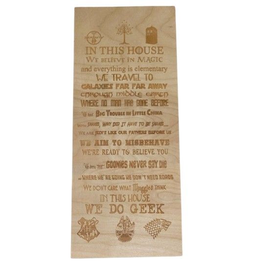 NWOT WOODEN SIGN SAYS IN THIS HOUSE WE BELIEVE IN MAGIC AND MANY MORE FAMOUS QUOTES