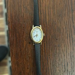 Black Leather Timex Women’s Watch