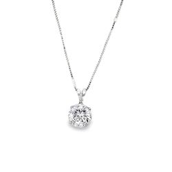 White Gold over Silver Solitaire Diamond Pendant Necklace
