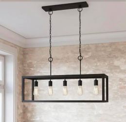 Boswell Quarter 5-Light Black Linear Island Hanging Chandelier for Kitchen Islands