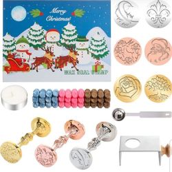 Wax Seal Stamp Kit,Christmas Gift Box,Wax Stamp kit 10pcs,6 Pcs Sealing Wax Stamps,Retro Sealing Stamp,for Ideal for Christmas Cards,Birthday Cards