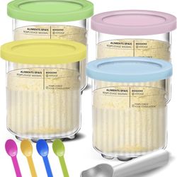 Creami Pints and Lids for Ninja - 4 Pack 24 oz Deluxe 11-in-1 Creamy Icecream Containers Cups Jars Tubs Canisters Set, Smoothie Pot Compatible with NC