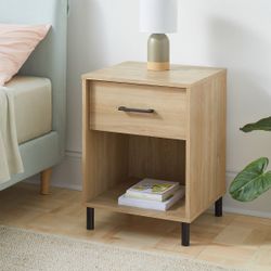 Mixed Materials Wood and Metal Nightstand Natural Wood