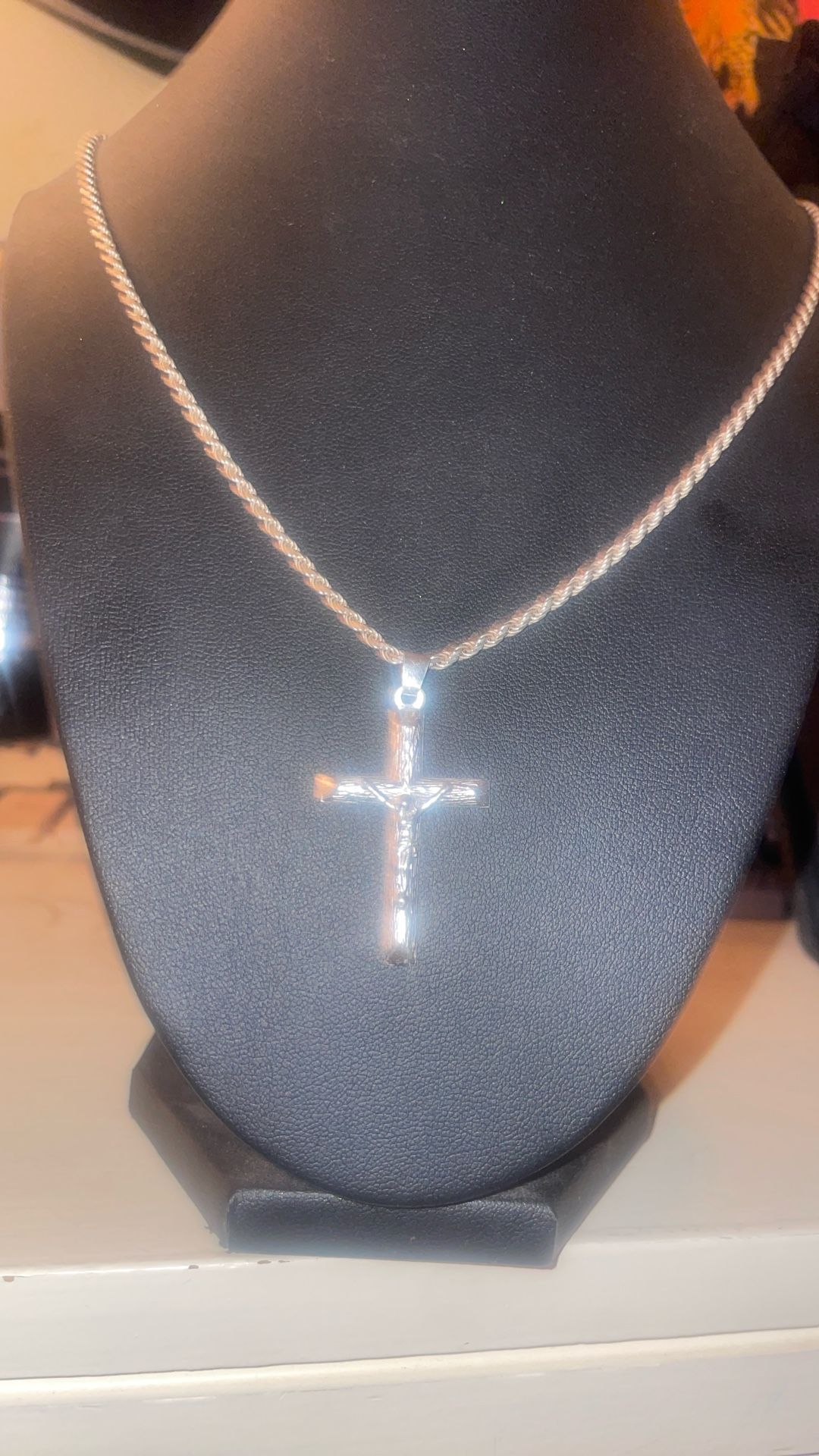 925 Silver Rope Chain & cross Pendant