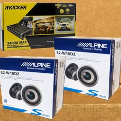Kicker CXA Power Amplifier Bass System Amp Alpine S Series Subwoofers 10" Dual Voice Coil 3600 Watts S2-W10D2 Package 🚨 Payment Options Available 🚨 