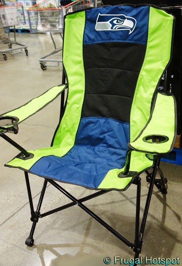 NFL SEATTLE SEAHAWKS OVERSIZED FOLDING Elite Camping Folding Chair, Heavy Duty Support 450 LBS Steel Frame Collapsible Padded Arm Chair w Cup Holder