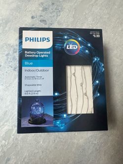 Philips 30ct LED Dewdrop Battery-Operated Shapable Lights in BLUE Color w Timer