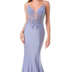 Smoky Blue Mermaid Formal Dress – Beaded Corset 