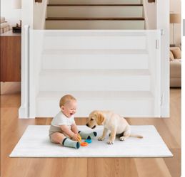 Brand new Retractable Baby Gate for Stairs, 55" Wide 38" High Pet Gate with Auto-Retract System, One-Hand Operation, Mesh Baby Gate for Doorways, Hall