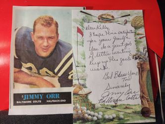 Jimmy Orr Signed Reponse Note Baltimore Colts  W/COA & PRINT