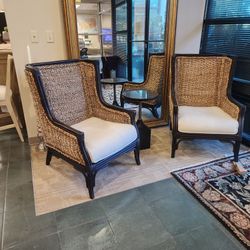 Pair of Rattan/Seagrass Wingback Chairs - Padma's Plantation Style