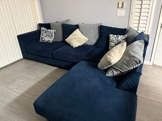 Blue Sectional Sofa with Throw Pillows