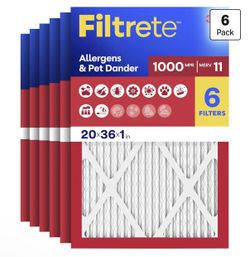 Filtrete 20x36x1 AC Furnace Air Filter, MERV 11, MPR 1000, Micro Allergen Defense, 3-Month Pleated 1-Inch Electrostatic Air Cleaning Filter, 6 Pack (A