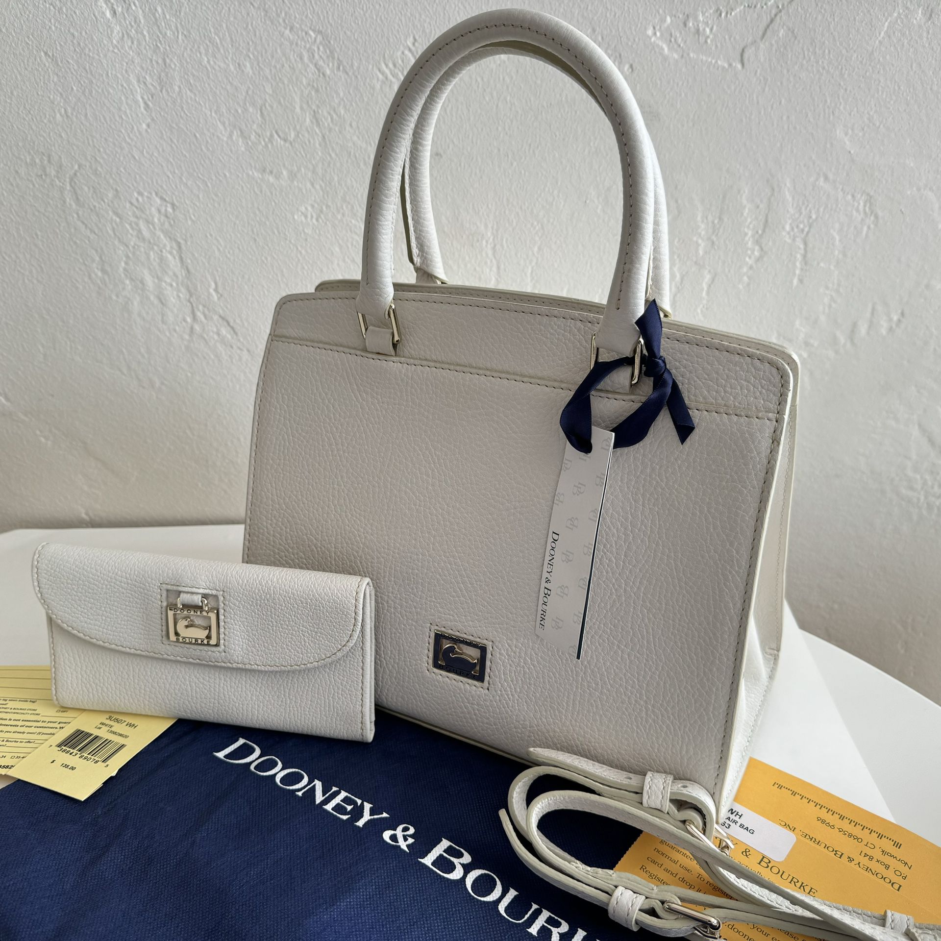 NWT Dooney & Bourke Blair Bag and Large Wallet, White Leather Tote Purse Handbag