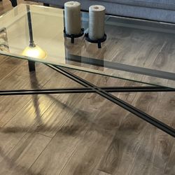 Glass And Brown Coffee Table 
