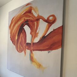 Laffy Taffy I by Farrell Douglass Contemporary painting of an energetic form painting in various shades from tangerine to cool orange-cream.  Print on
