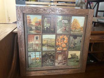 Vintage Beautifully Rustic Framed 12 Panel Pane Picture Prints by B Mitchell