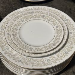 Floral Dessert, Salad & Dinner Plates With Gold Rim