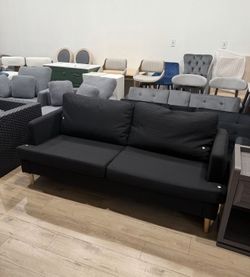 70"Loveseat Sofa Couch, Linen Fabric 2-Seater with Deep Seat & USB-C, 70" Modern Small Couch for Living Room Bedroom Office Apartment, Wood Legs, Blac