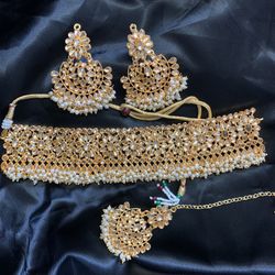 Gold Plated Polki Chocker Set Indian Bollywood Pakistani Jewellery 